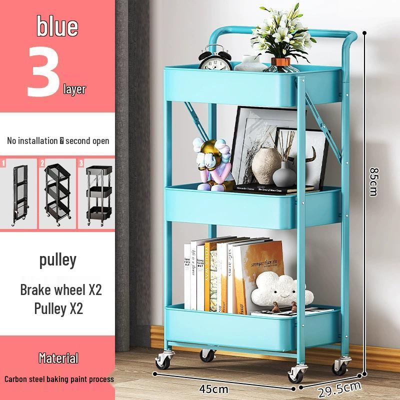 Folding Movable Storage Trolley Rack for Living Room and Snacks