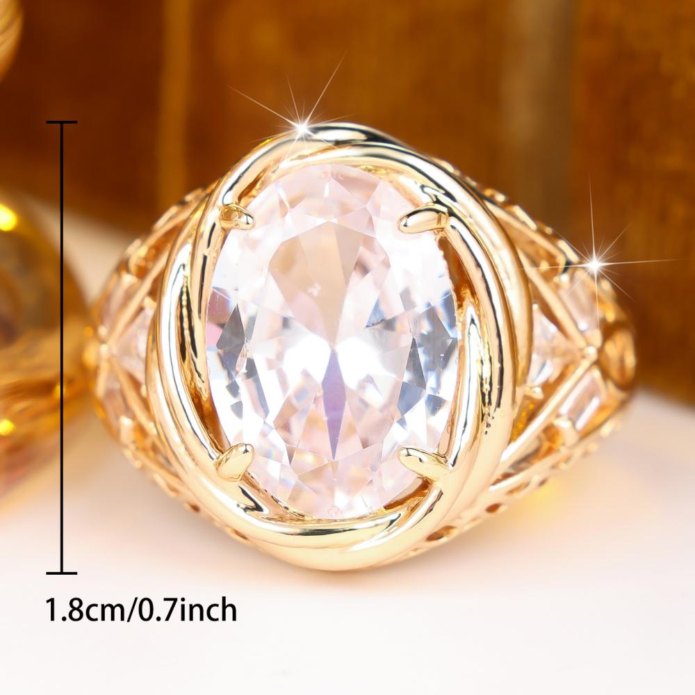 Gorgeous Gold Color Oval Zircon Ring for Women Wedding Banquet Fashion Jewelry Gift