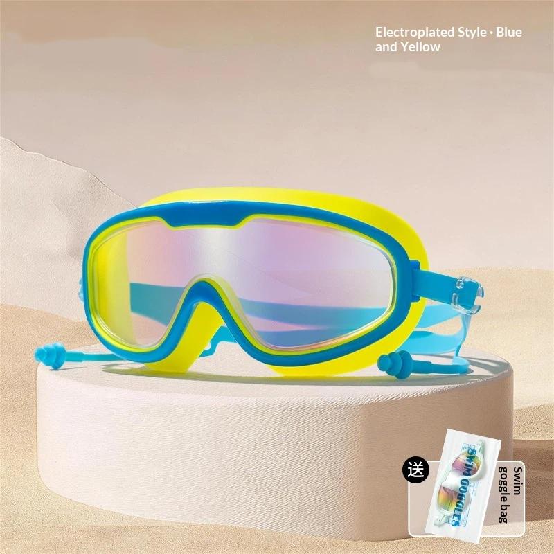 Large Frame Adult Swimming Goggles Anti Fog Uv Protection Waterproof Swim Glasses With Ear Plugs For Pool Beach