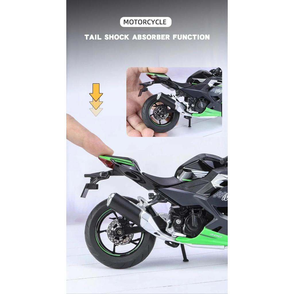 1/12 Kawasaki Ninja 400 Alloy Diecast Motorcycle Model Vehicle Collection Sound & Light Off Road Autocycle Toy Car Model