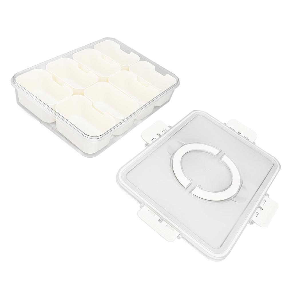 Divided Serving Box with Transparent Lid Removable Handle Snap Lock Portable Snack Platter for