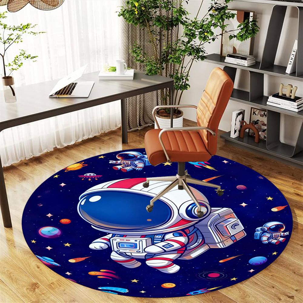 1PC Space Adventure Round Chair Mat Area Rug - Non-Slip, Floor Mat for Office, Bedroom, and Indoor Decor -Gift D1127210