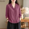 ZANZEA Women Turn Down Collar Loose Casual 3/4 Sleeve Blouse