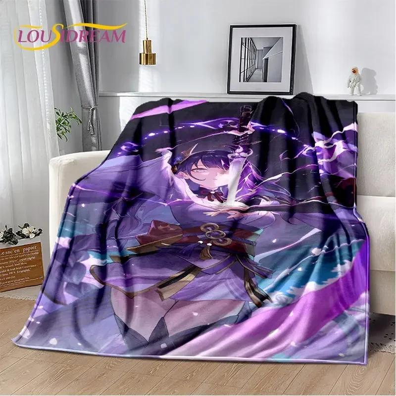 Genshin Impact Cartone Animato Gioco Coperta Morbida di Peluche, Coperta di Flanella Coperta da Lancio per Soggiorno Camera da Letto Letto Divano Copertura da Picnic Bambini