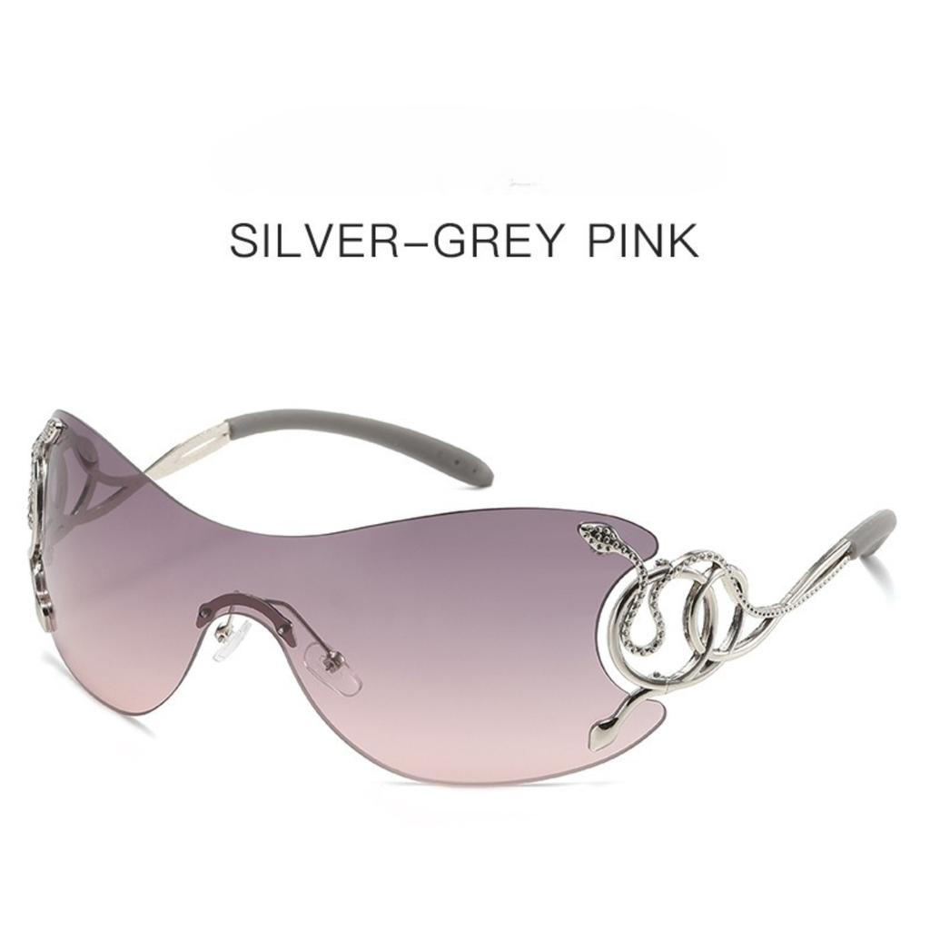 Fashion Seamless Rimless Sunglasses with Serpent-inspired Temples, Unique Statement Eyewear