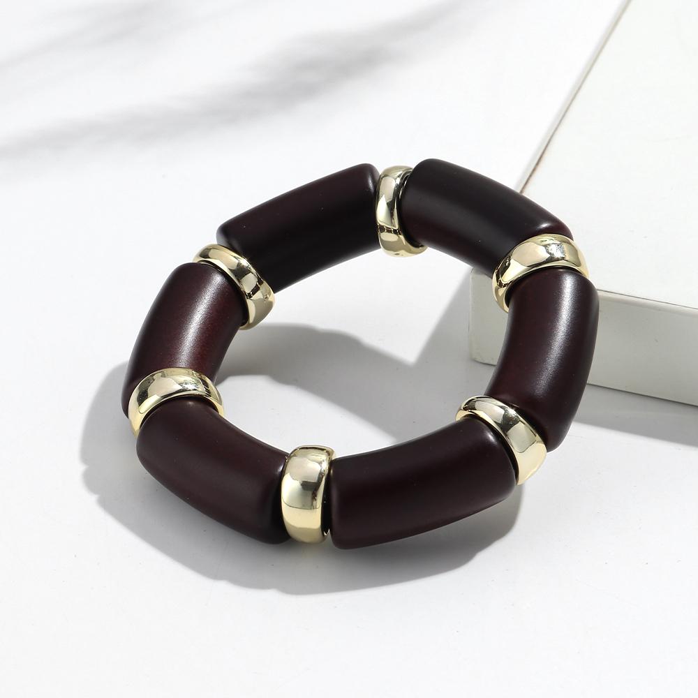 Vintage Acrylic Bamboo Tube Elastic Bracelets Bangles for Women Matte Black Resin Bend Pipe Beaded Bracelet Trendy Jewelry Gifts