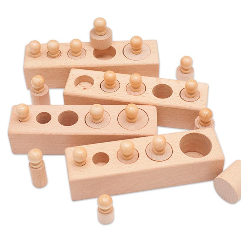 Montessori Teaching Aids Beech Color Socket Cylinder Building Block Shape Family Pack Baby Educational Early Education Toys