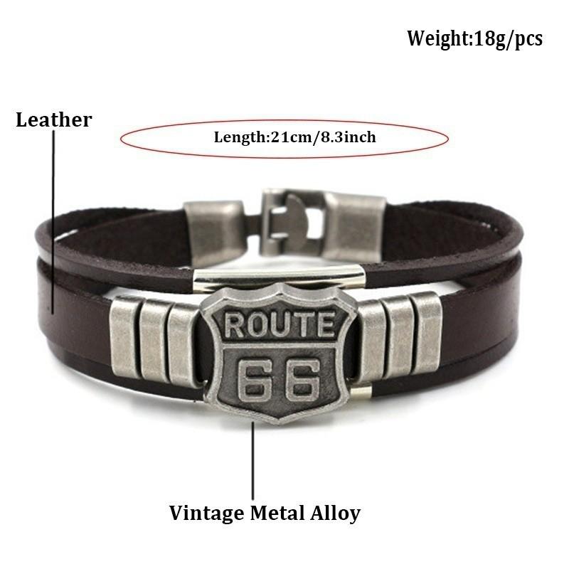 Trendy American Route 66 Printed Pattern Bracelet Men's Bracelet Metal Multilayer Leather Bracelet Accessories New Party Zircon