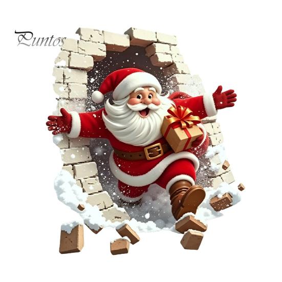 Santa Claus Decoration Decal Broken Wall Sticker, Christmas Decal, Seasonal Decorations Removable Mural for Living Room Bedroom Holiday Party