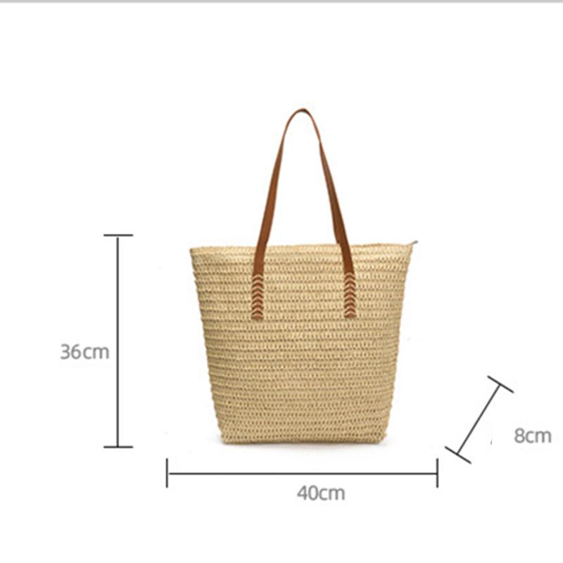 Women Top-Handle Bags Straw Summer Beach Straw Bucket Bag Woven Tote Purse Casual Travel Handbags for Women