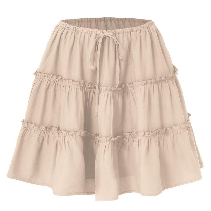 

Western Style Fashion Sexy High Waist Anti-exposure Lining Skirt Short dress Splicing Lace up Skirt Beige S