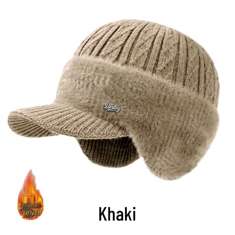Men's Winter Knit Duckbill Cap: Thick Velvet-Lined, Warm Wool Hat for Cold Weather