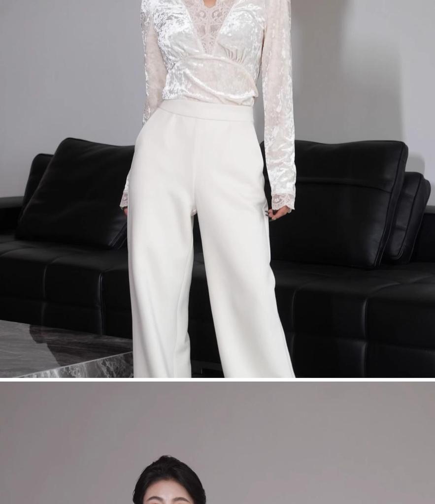 Women's V-Neck Lace Trim Layered Top - Autumn, Spring, Winter - Faux Fur & Velvet, Elegant & Unique.