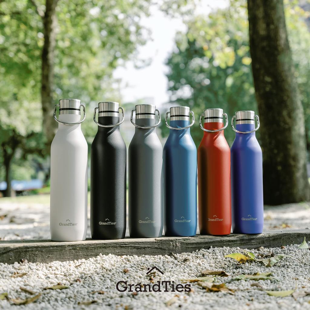 GRANDTIES Traveler Bottle, 620ml, Available in 6 Colors (Midnight Black), with Two Lids, Double-Layer Vacuum Insulated Stainless Steel Bottle, Keeps