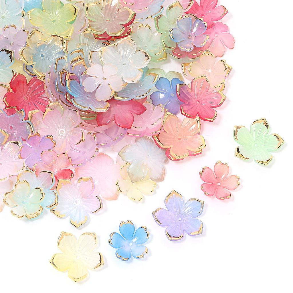 50Pcs Resin Petal Beads Color Gold Edge Acrylic Flower Charm Bead for DIY Earring Bracelet Necklace Jewelry Making Accessories
