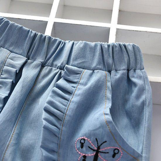 Girls' Jeans Children's Loose Outer Pants Baby Girls' Embroidered Denim Pants