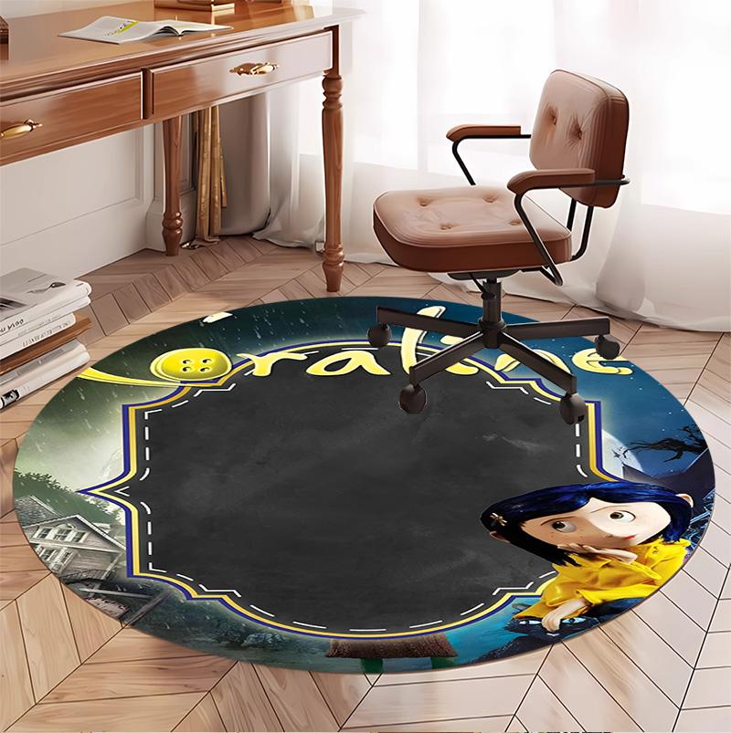 Coraline Pattern Round Rug, Indoor/Outdoor Mat, for Picnic, Gameroom, Bedroom, Office, Living Room, Home Decor Carpet, Birthday Gift