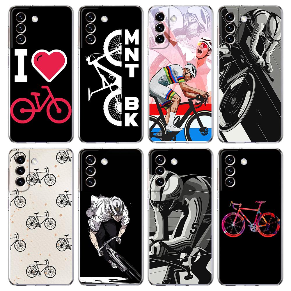Phone Case For Samsung Galaxy S24 Ultra S23 FE S22 S20 S21 5G S10 S9 Plus S10E S8 Silicone Clear Mountain Bike Cycling Art Cover