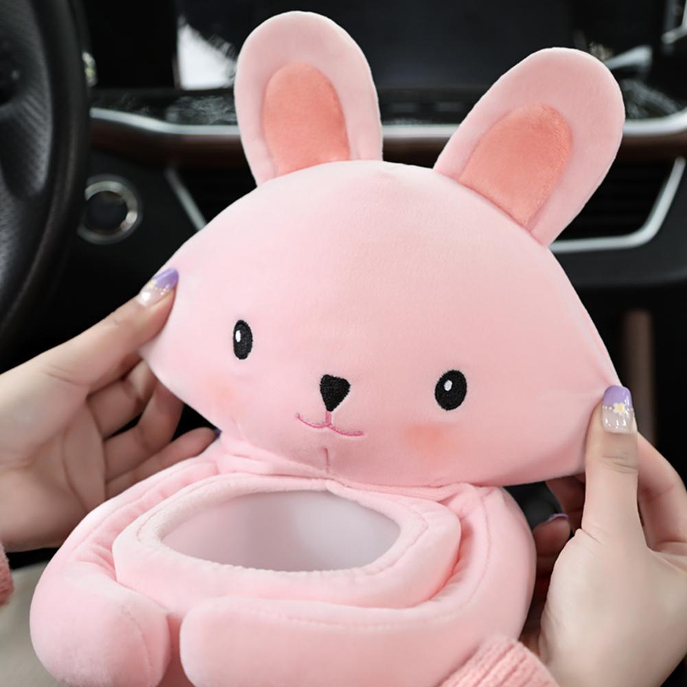 2 In 1 Car Tissue Box Cute Cartoon Rabbit Dog Monkey Elastic Garbage Auto Animal Car Plush Tissue Interior Can Armrest Box