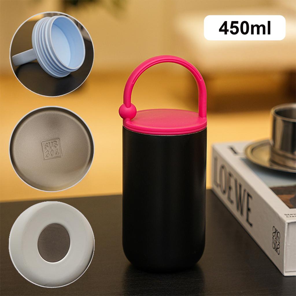 450ML Edelstahl Doppelwandiger Vakuumisolierter Becher Tragbarer Kaffeebecher mit Henkelring Outdoor Büro Einfacher Thermobecher