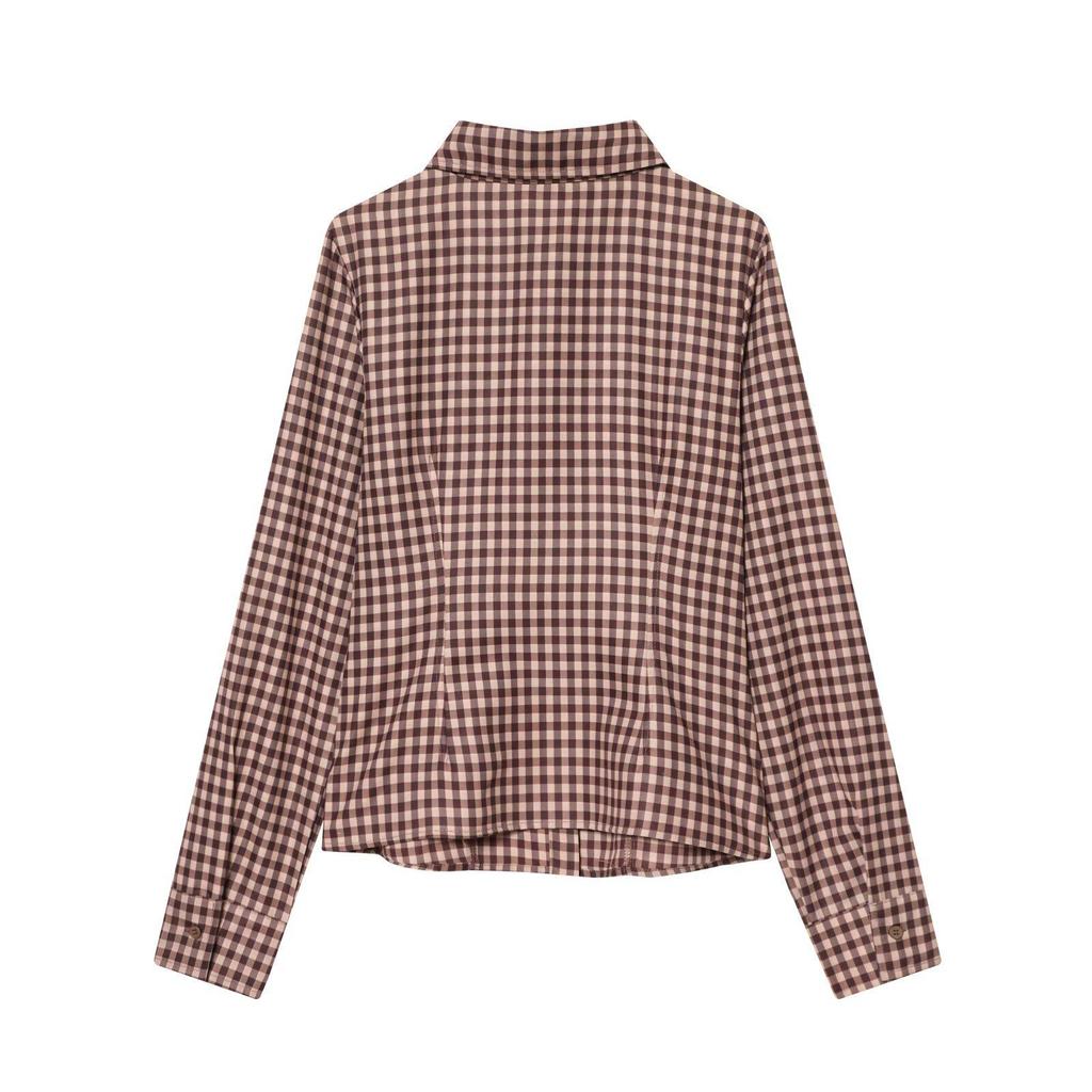 Spring 2026 Women's Plaid Shirt: European & American Style, Slim Fit, Versatile Fashion.