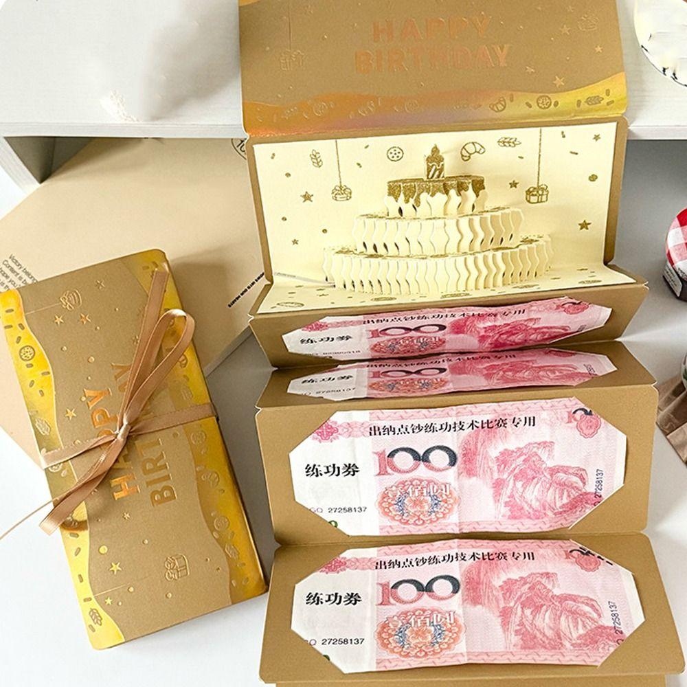 Vikbar 3D Födelsedag Röd Kuvert HongBao DIY Packning Lyckopengar Kuvert Traditionell Bästa Önskningar Röd Ficka Kinesiska Nyåret