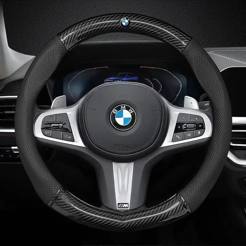 Carbon Fiber Steering Wheel Cover for BMW 3 5 6 7 Series E39 E46 E60 E90 F01 F10 F15 F20 X1 X2 X3 X5 X7 - Car Accessory GX6
