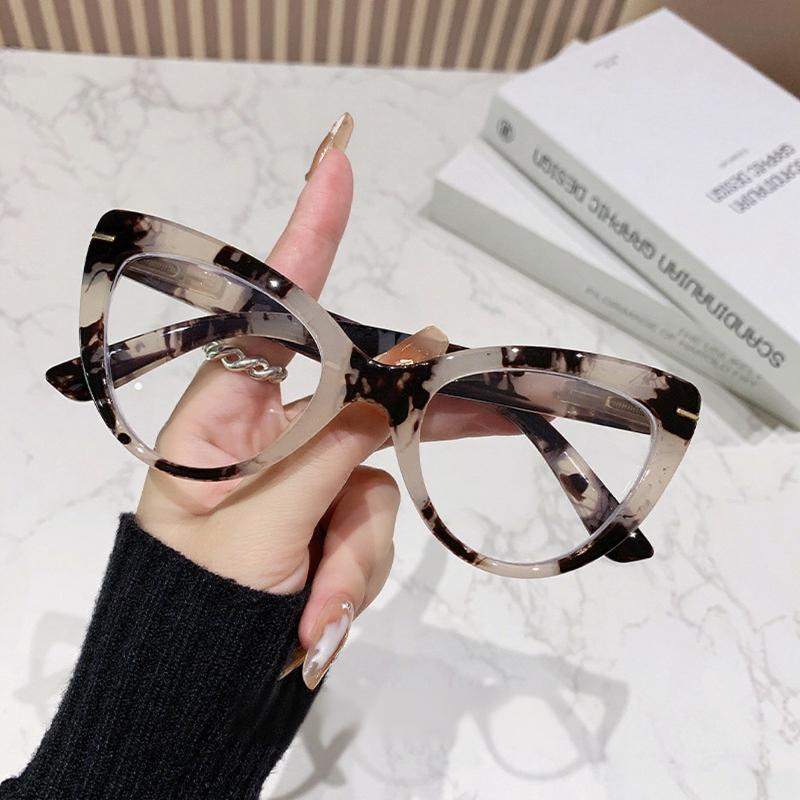 Neutral Fashion New Style Anti-Blue Light Reading Glasses Women's Cat-Eye Oversized Frame High-Definition Hyperopia Glasses +4.0