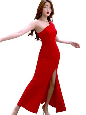 ISLAYCAOLILA E12 Pauline Dress a Maxi Dress with a Asymmetrical Perfect for or Party Women's (Size S, Red), Tight, Long, One-shoulder Slit,
