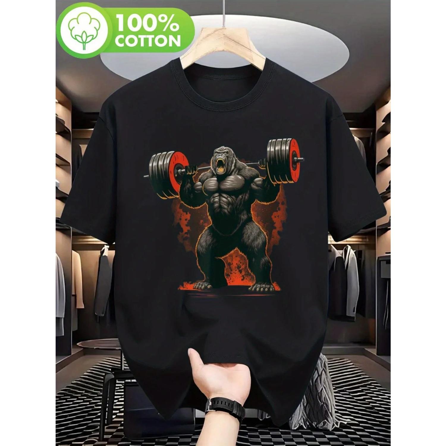 Gorilla Men Cotton TShirt Fitness Muscle Black Casual Athletic Style S чёрный