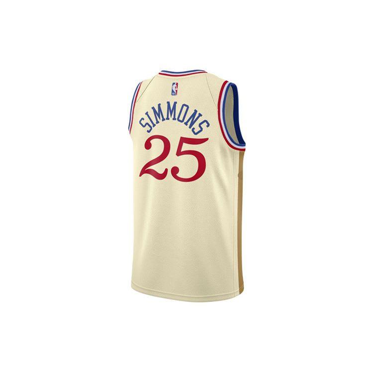 Nike NBA City Edition Fan Version 2019-2020 Season 76ers #25 Ben Simmons Basketball Jersey Men Jersey Off-White AV4664-281