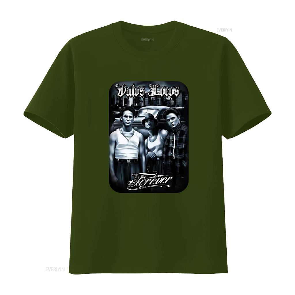 Vatos Locos Forever Mens Heavyweight T Shirt Print On Shaka Wear Retro Gangster Style Urban Fashion vintage Washed homme