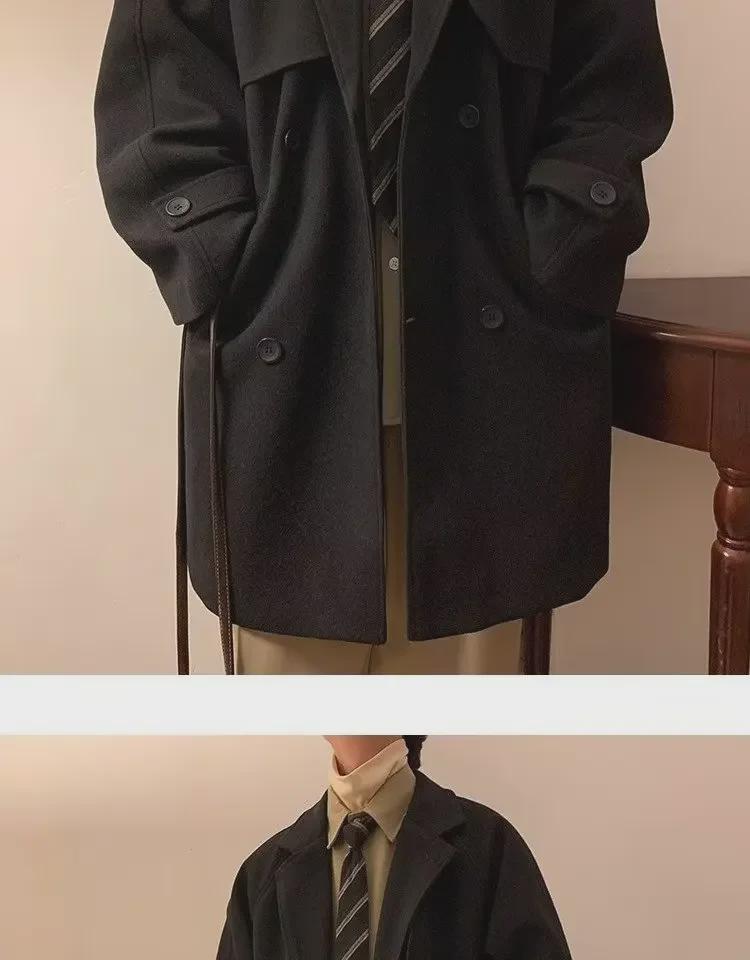 2024 Men's Double-Breasted Woolen Windbreaker: Mid-Length Loose Fit for Autumn/Winter