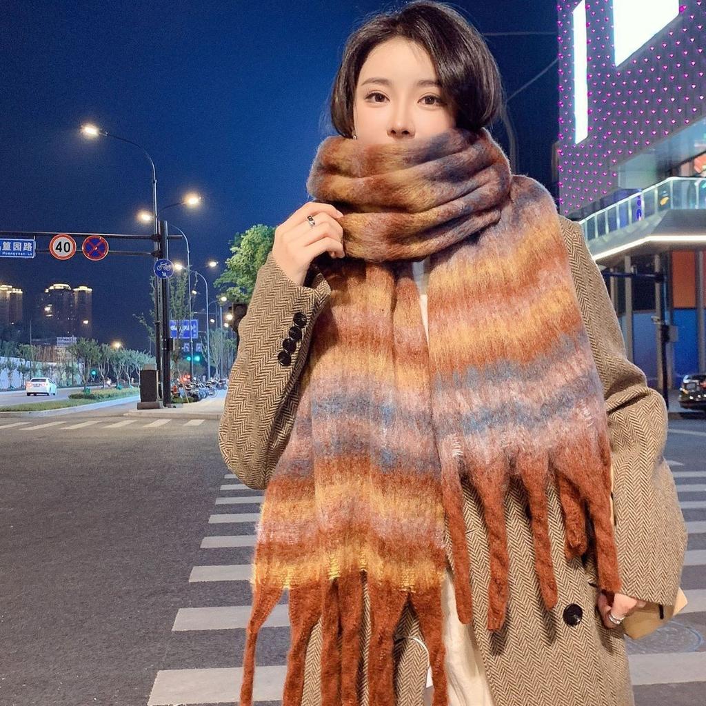 New Maillard Imitation Cashmere Scarf Shuxin Plaid Korean Version Thickened Warm Soft Waxy Shawl Couple Scarf