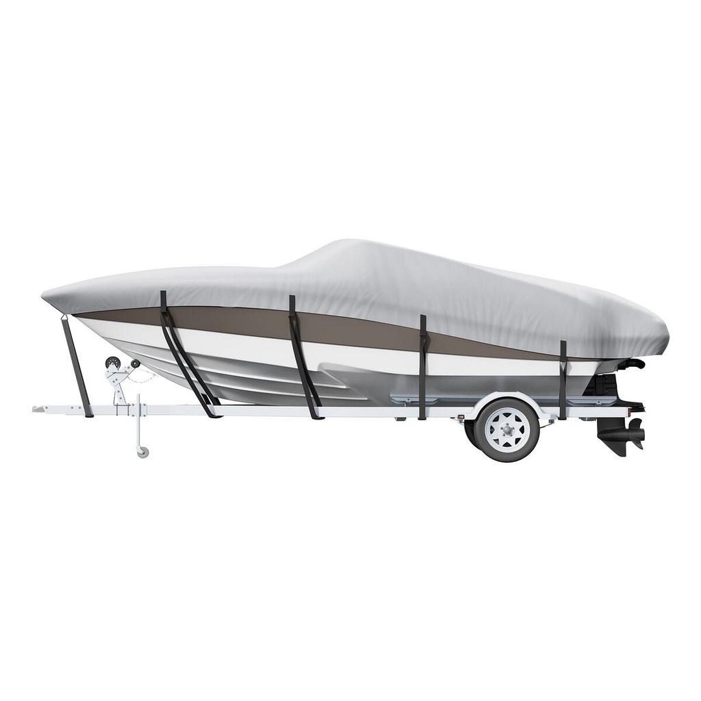 Boat Cover, 5180-5790 mm Trailerable Waterproof Boat Cover, 600D Marine Grade PU Oxford, with Motor Cover and Buckle Straps, for V-Hull, Tri-Hull,