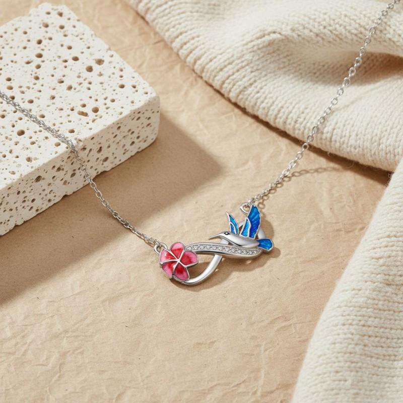 Elegant Hummingbird Pendant Necklace With Infinity Symbol Plated Copper Chain Lightweight Chic Jewelry Women