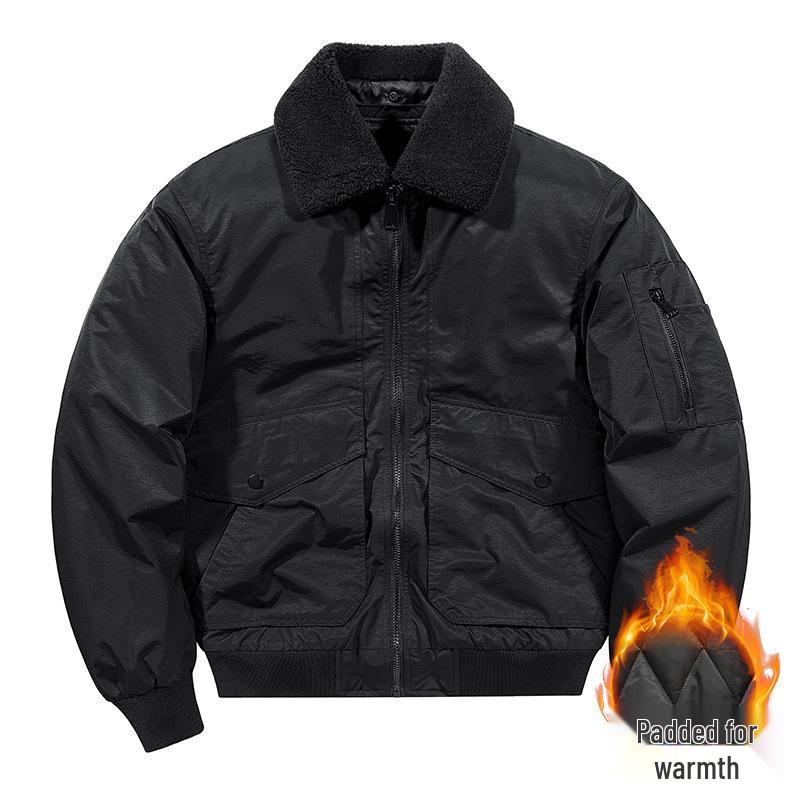 

Men s Flight Jacket: Winter Thickened Velvet, Detachable Lapel, Outdoor Casual Style for Autumn & Winter M чорний