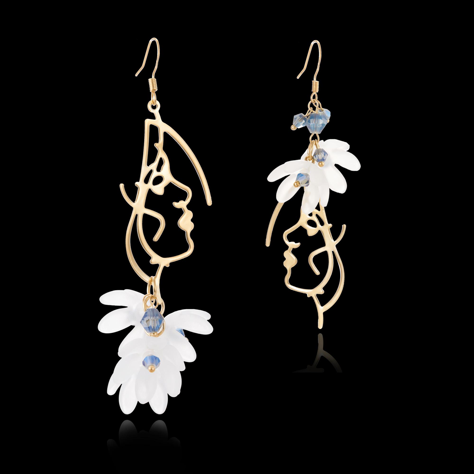China-Chic Acrylic Flower Crystal Tassel Earrings for Women Girls Creative Design Asymmetric Face Drop Earrings Jewelry Gifts