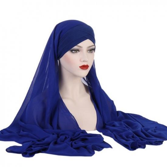 Lady Casual Chiffon Wrap Headscarf Forehead Cross Headband Wrap Hat Scarf Soft сапфир синий