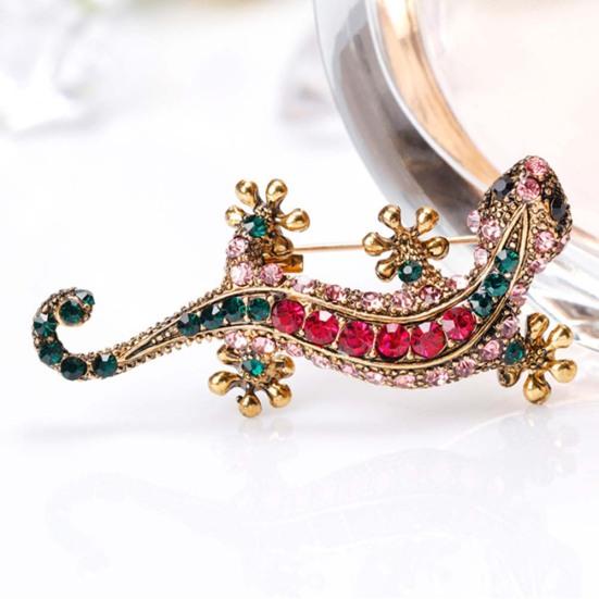 Unisex Rhinestone Lizard Gecko Animal Creeper Brooch Pin Corsage Jewelry Gift