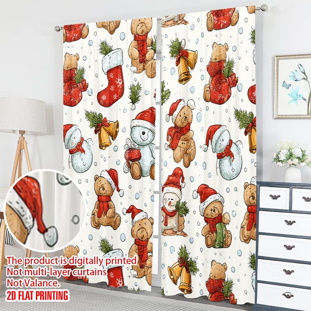 2pcs 2D Flat Printing Popular Christmas Curtains Cute Christmas Animals Holiday Seamless Digital Printed Polyester Drapes