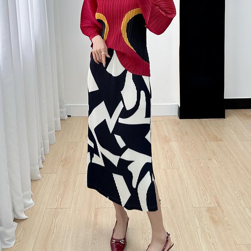 2023 New Women's Autumn Print Pleated Mid-Length High-End Casual Skirt