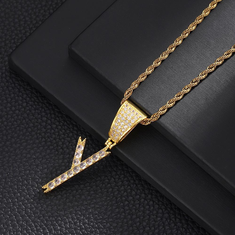 26 English Women'S Letter Pendants Necklace Twist Chain Zircon Letter Pendants Jewelry