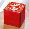 J-kitchens Lacquerware Jubako Box, 3 Tiers, 7.5 Inch, Deep, Red Temari Crane Design, 22cm, Resin, Made In Japan