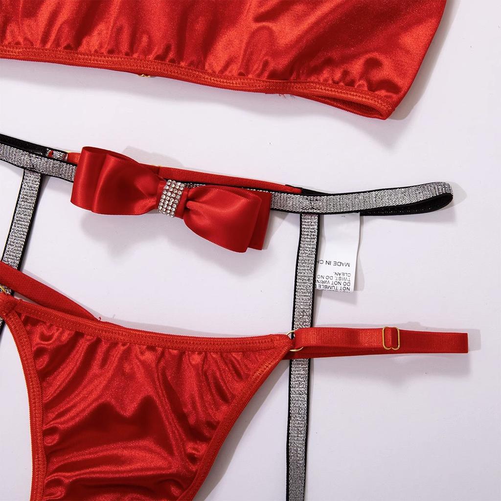 Women's Sexy And Fashionable Strap Bow Three Piece Lingerie Set