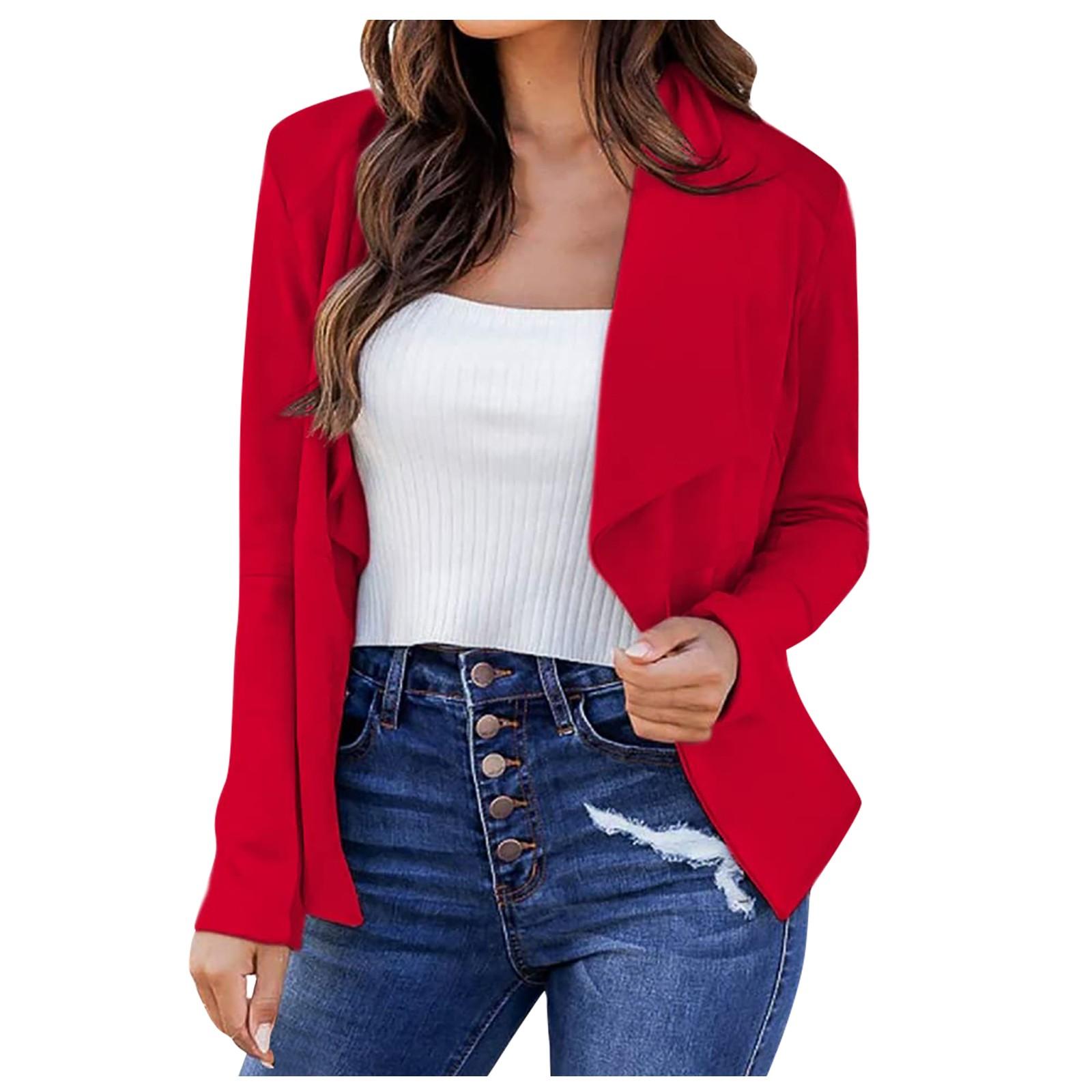 

Женское однотонное темпераментное элегантное повседневное короткое маленькое пальто с лацканами в деловом стиле L красный