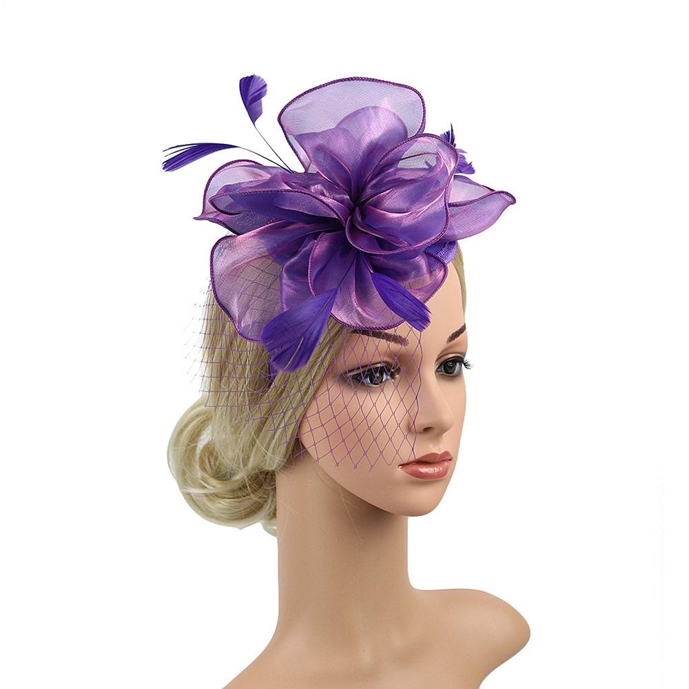 Vintage Detachable Clip Feather Headband Mesh Veil Bridal Headdress Fascinators Hats Women