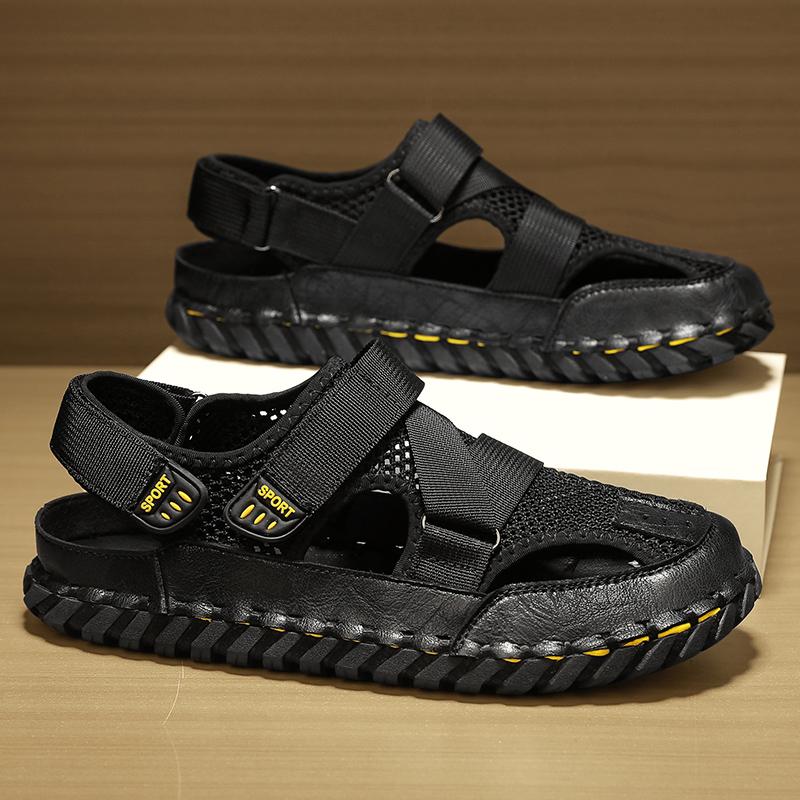 Men Hiking Sandals Outdoor Black Khaki Roman Sandals Wide Palm Athletic Closed Toe Sport Sandals Summer Beach Shoes Plus Size EU:45 чёрный