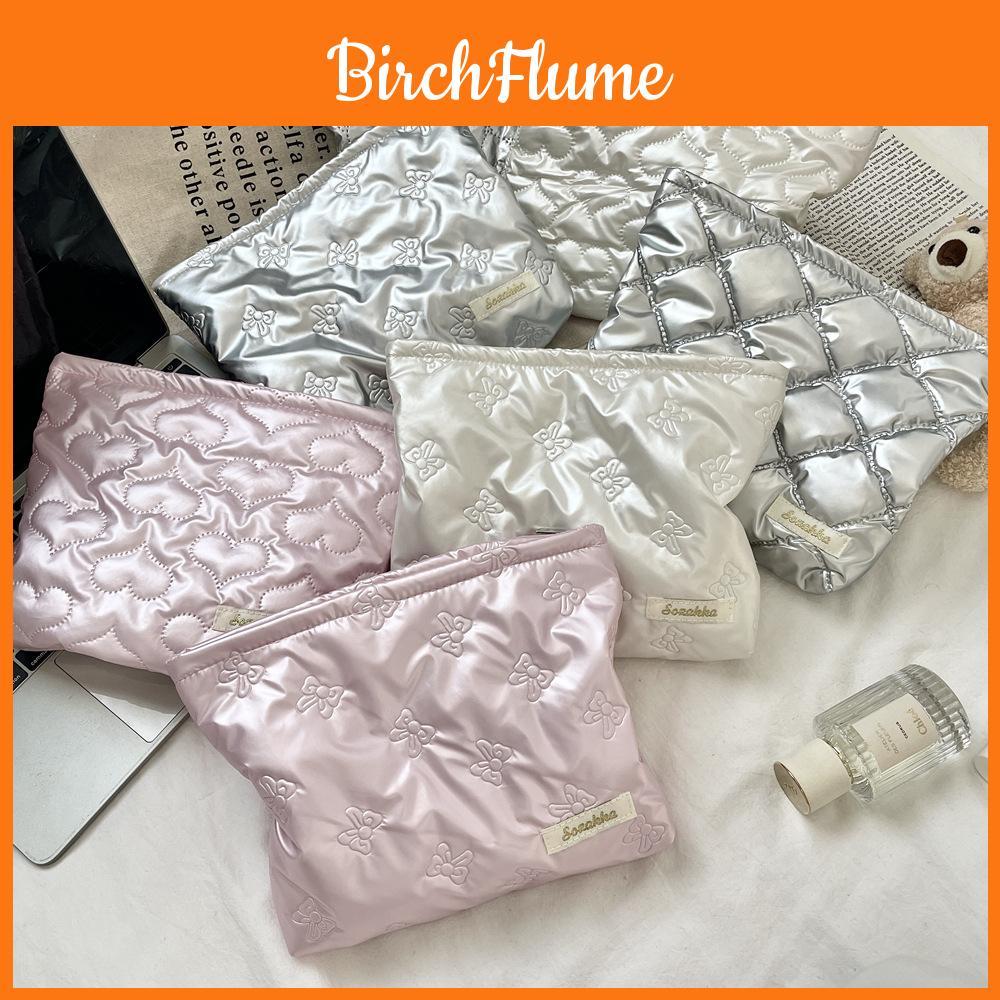 Pu Heart Handheld Makeup Bag With Geometric Pattern For Daily Use