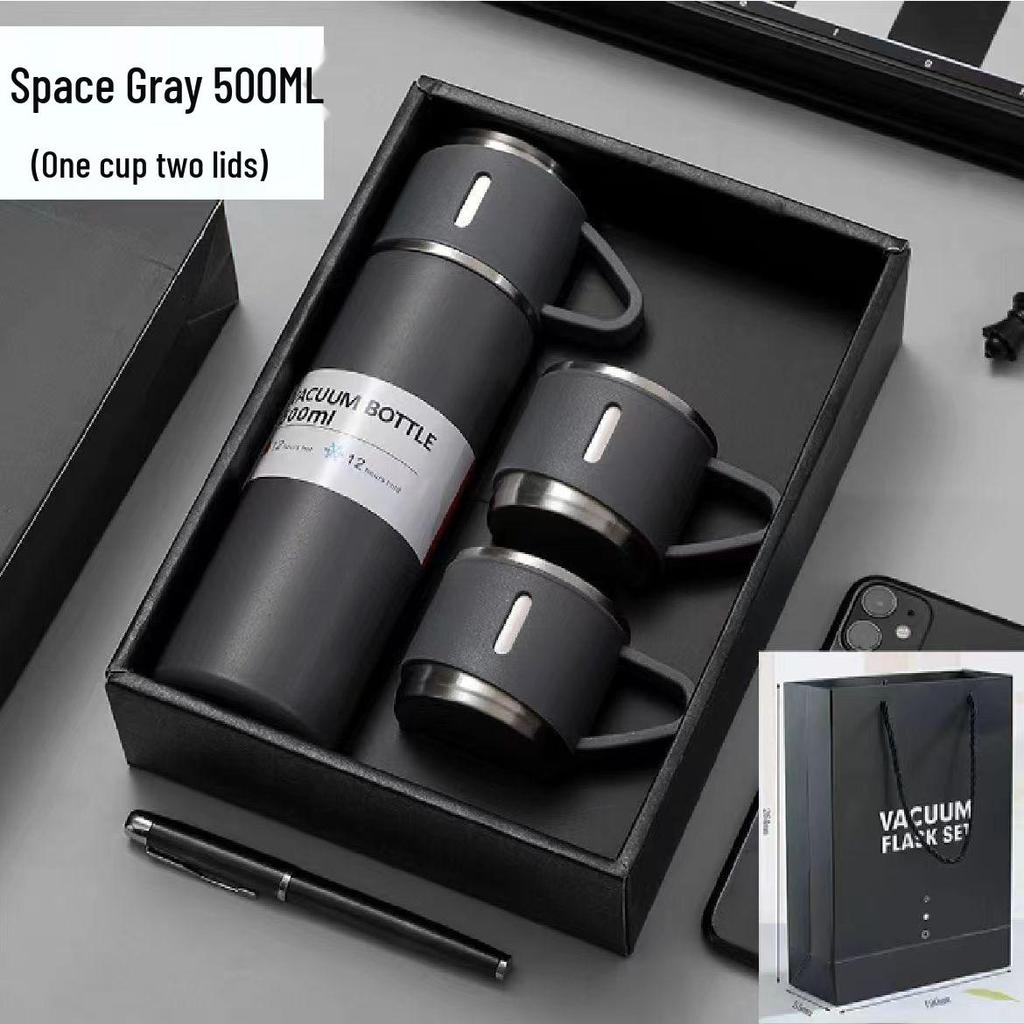 High-Capacity Insulated Stainless Steel Cup with 3 Lids - Children's Premium Gift